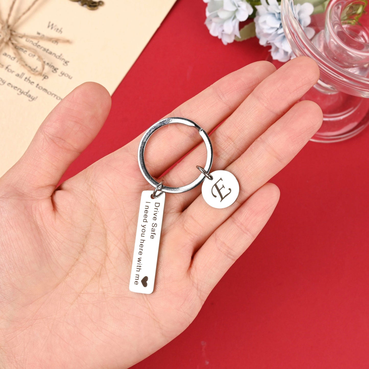 Sparkly Roses Drive Safe Keychain