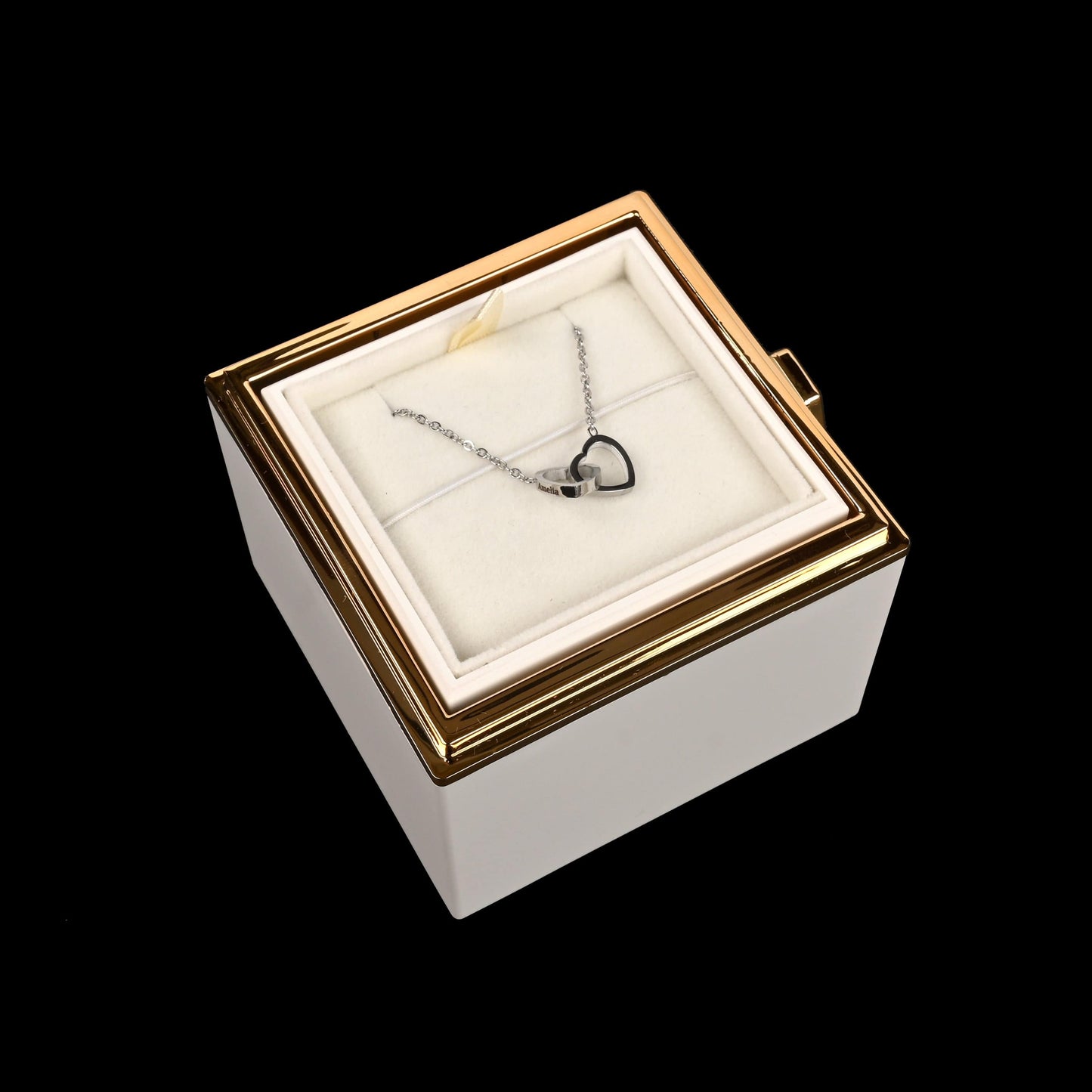 Sparkly Roses Eternal Rose Box - W/ Engraved Necklace & Real Rose