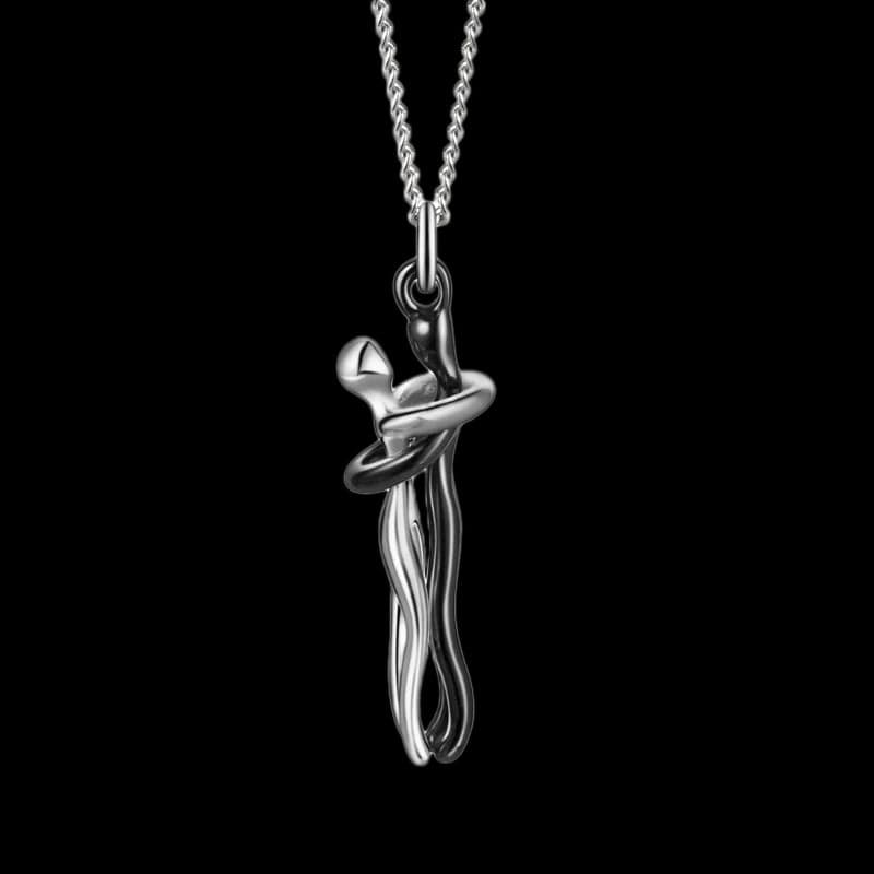 Hug Necklace, Black & Silver