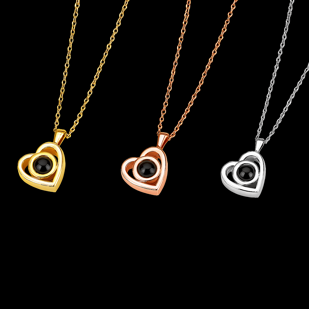 Sparkly Roses Picture Heart Necklace