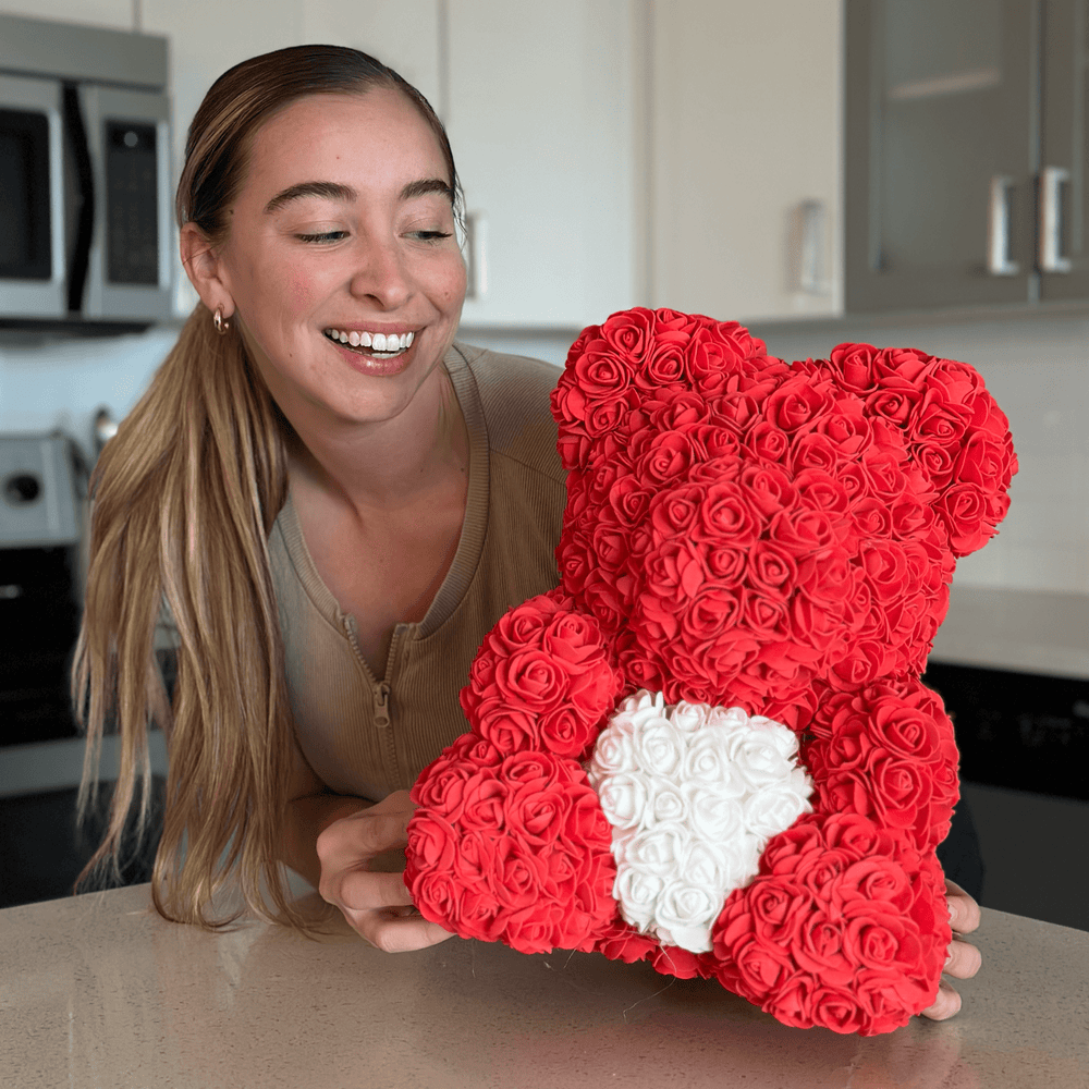 A Rose Bear with the woman it was given to