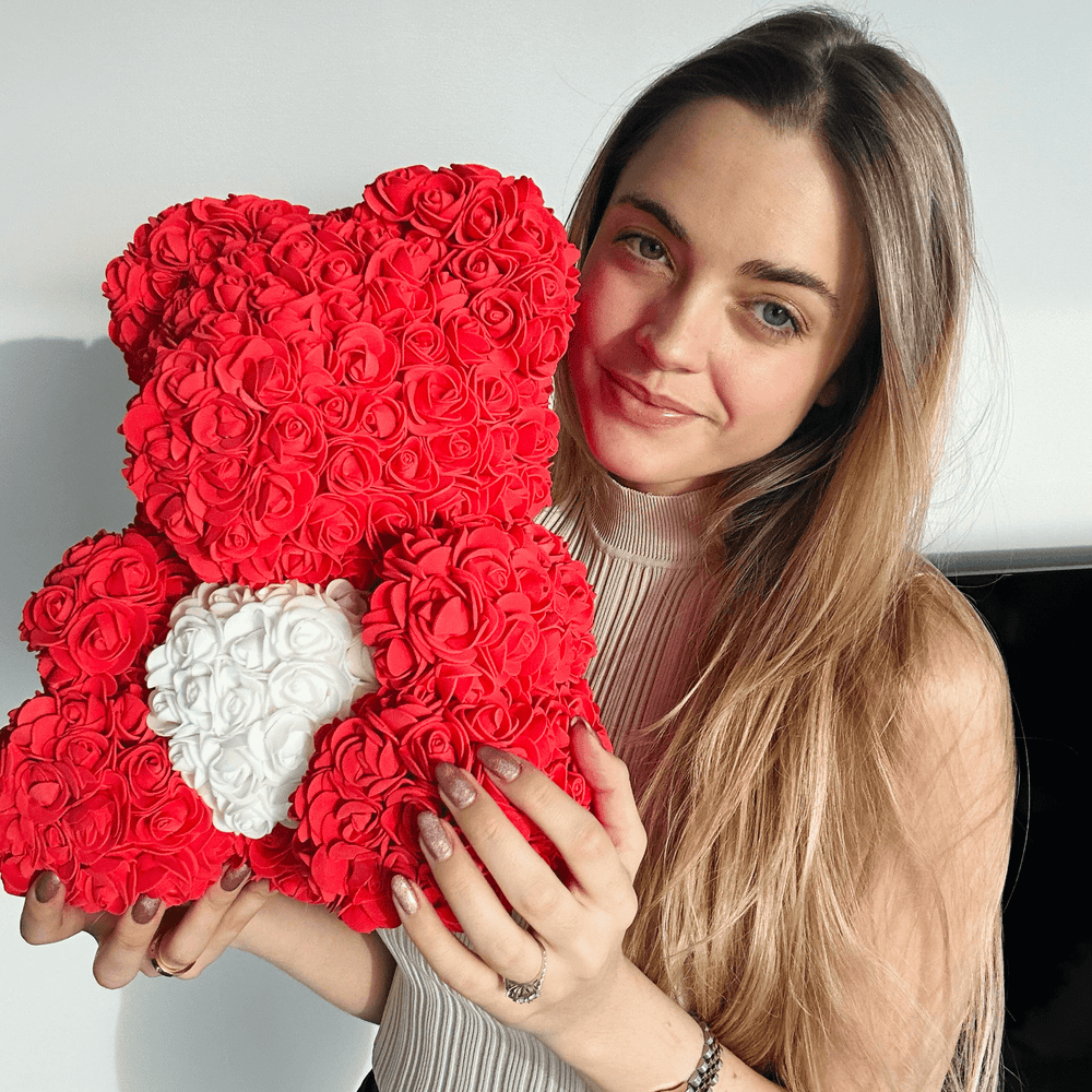 A Rose Bear with the woman it was given to