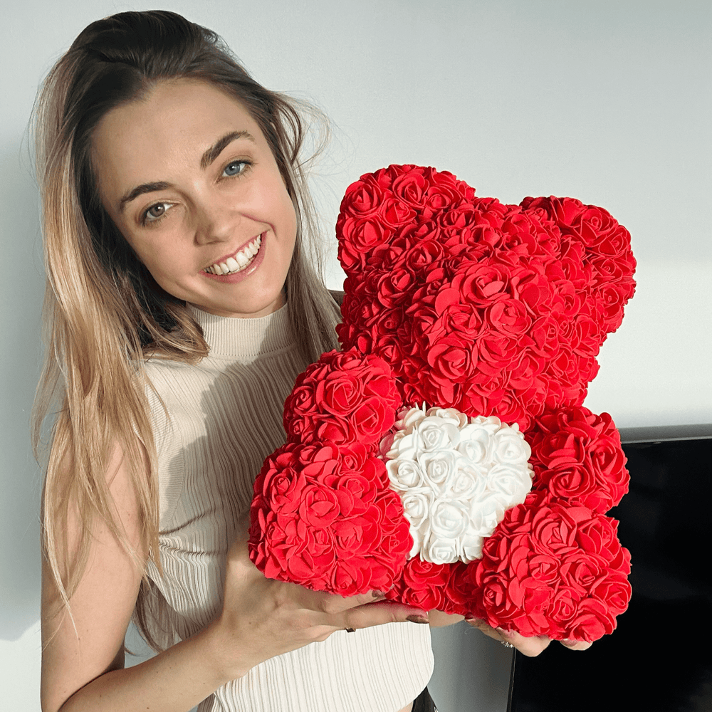 A Rose Bear with the woman it was given to