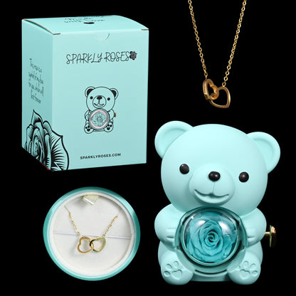 Eternal Rose Bear W/ Engraved Necklace