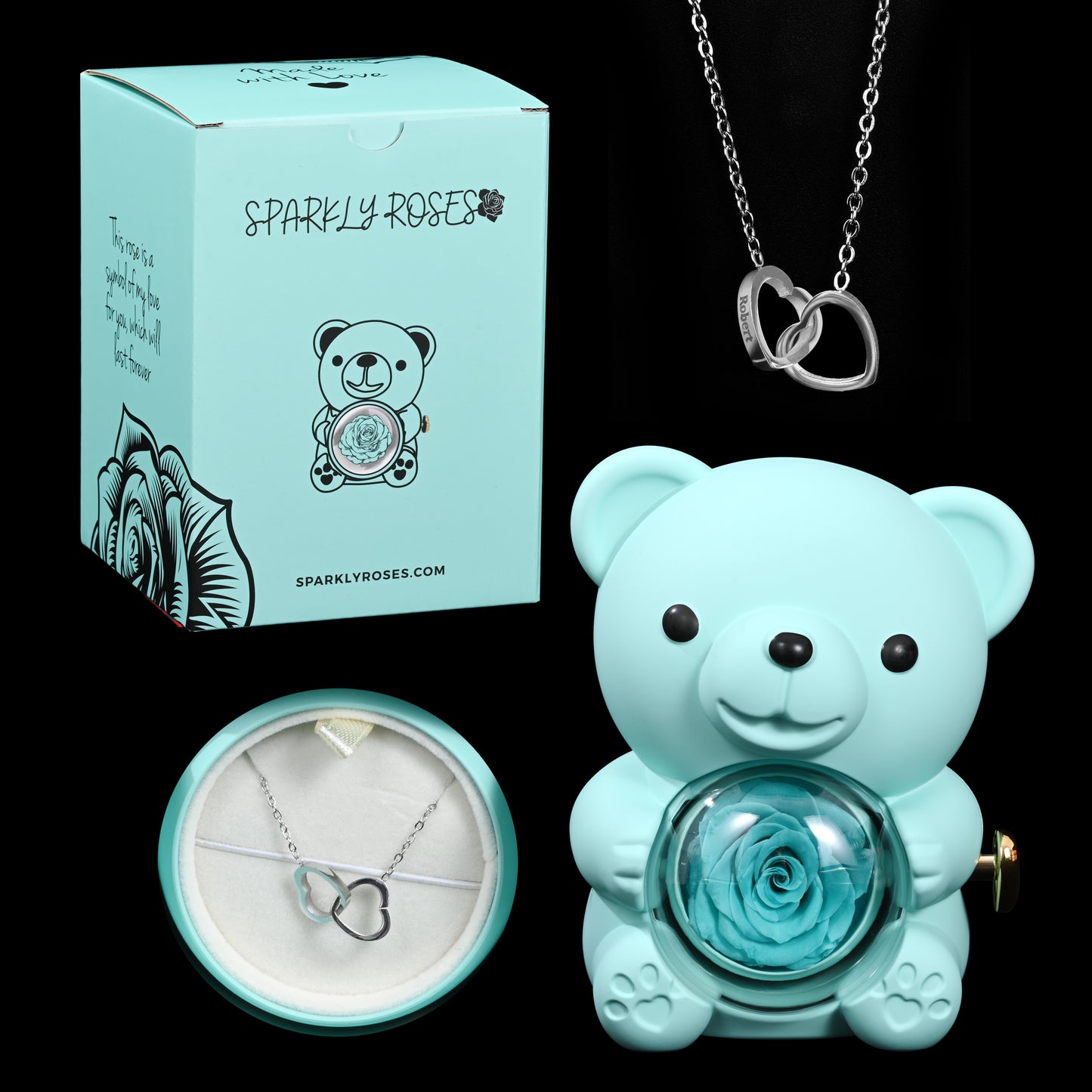 Eternal Rose Bear W/ Engraved Necklace