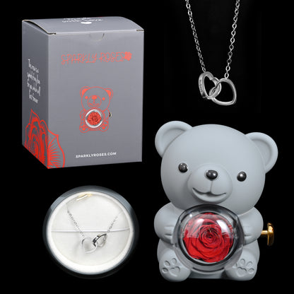 Eternal Rose Bear W/ Engraved Necklace