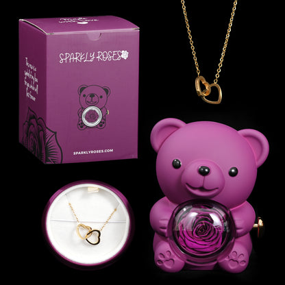 Eternal Rose Bear W/ Engraved Necklace