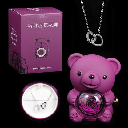 Eternal Rose Bear W/ Engraved Necklace