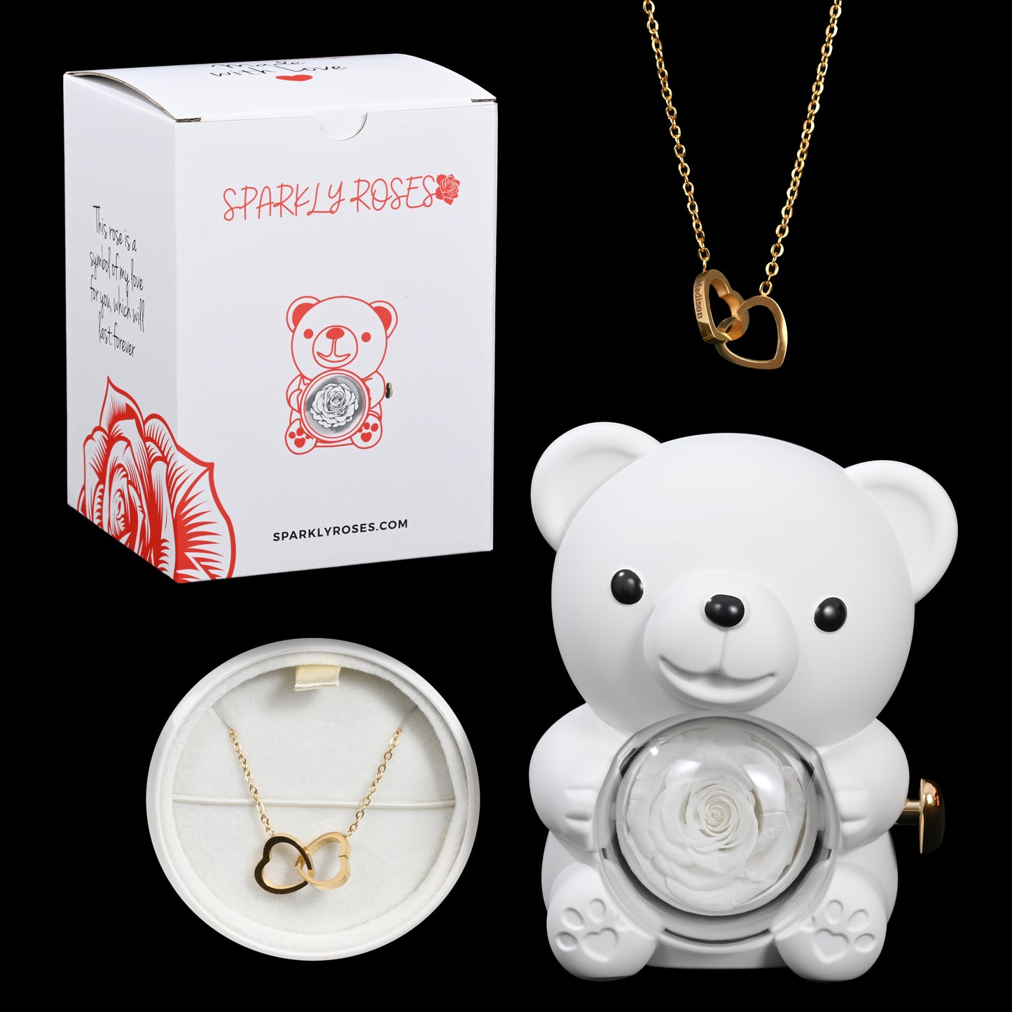 Eternal Rose Bear W/ Engraved Necklace