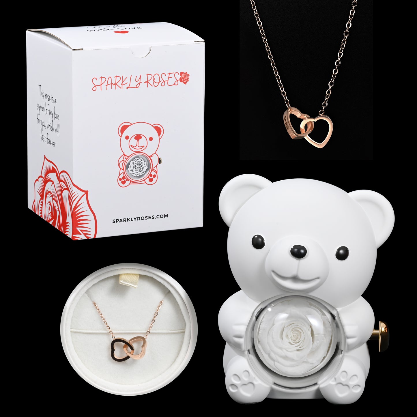 Eternal Rose Bear W/ Engraved Necklace