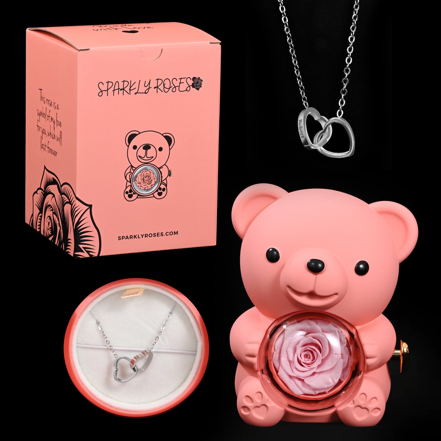 Eternal Rose Bear W/ Engraved Necklace