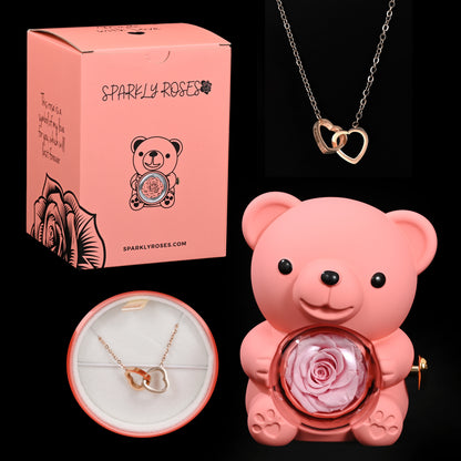 Eternal Rose Bear W/ Engraved Necklace