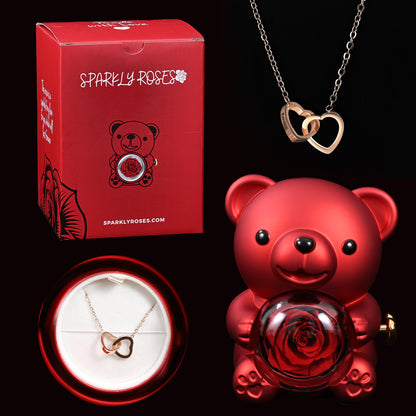 Eternal Rose Bear W/ Engraved Necklace