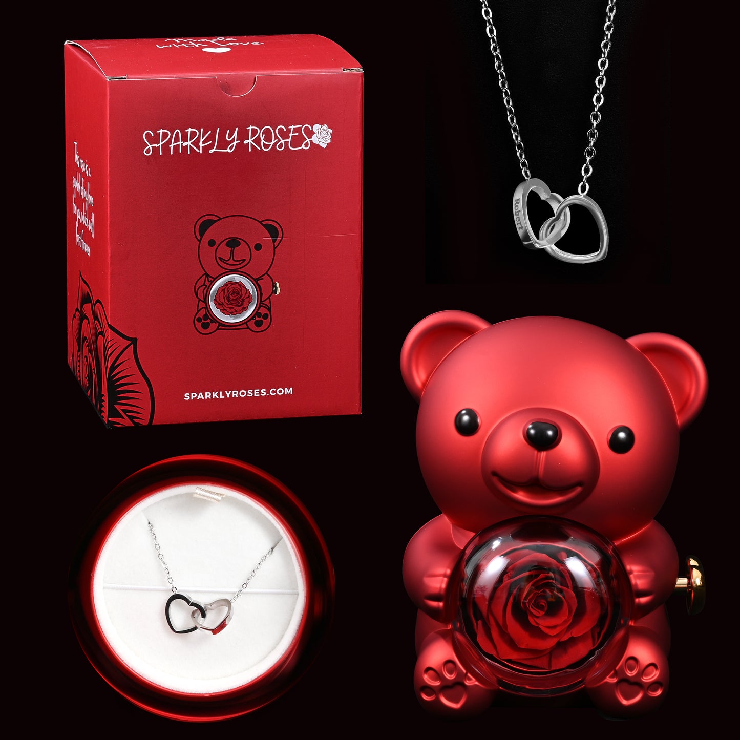 Eternal Rose Bear W/ Engraved Necklace