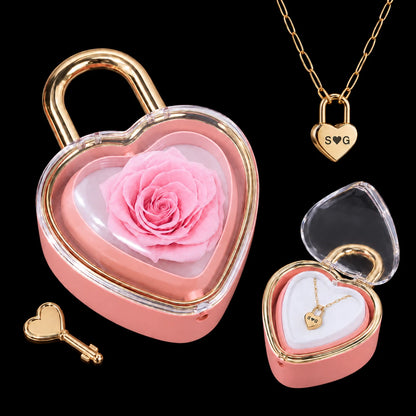Sparkly Roses Love Lock Rose Pink / Heart Lock / Gold