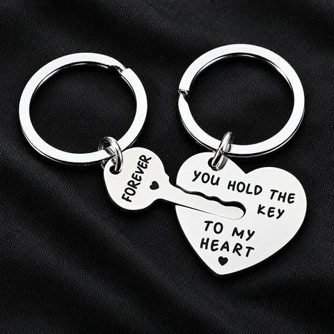His and hers heart and key keychain pair