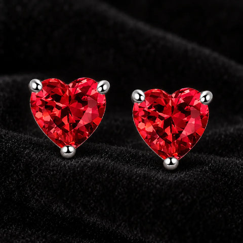 Red heart stud earrings, one pair