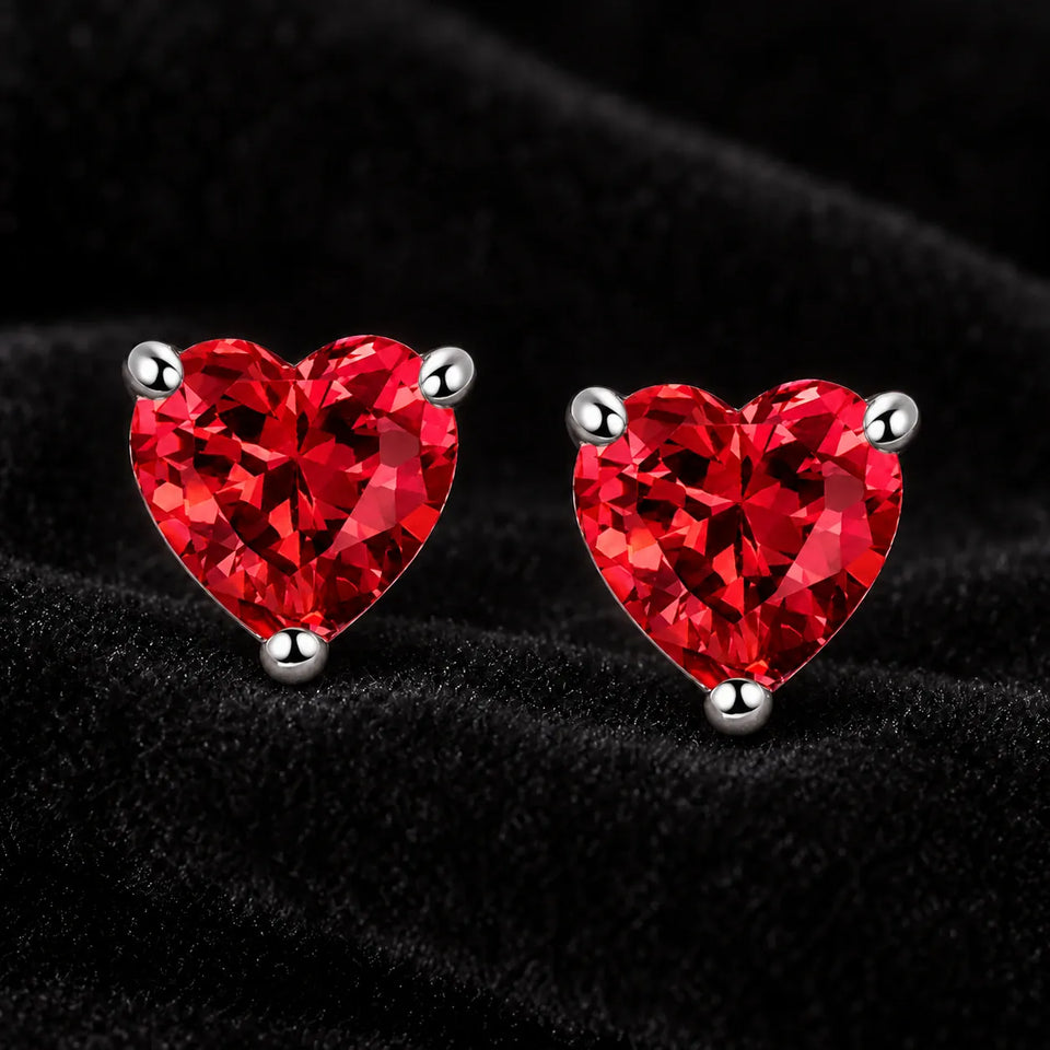 Red heart studs, one pair