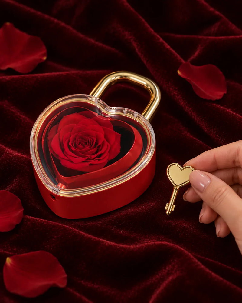 Red rose in the heart lock box