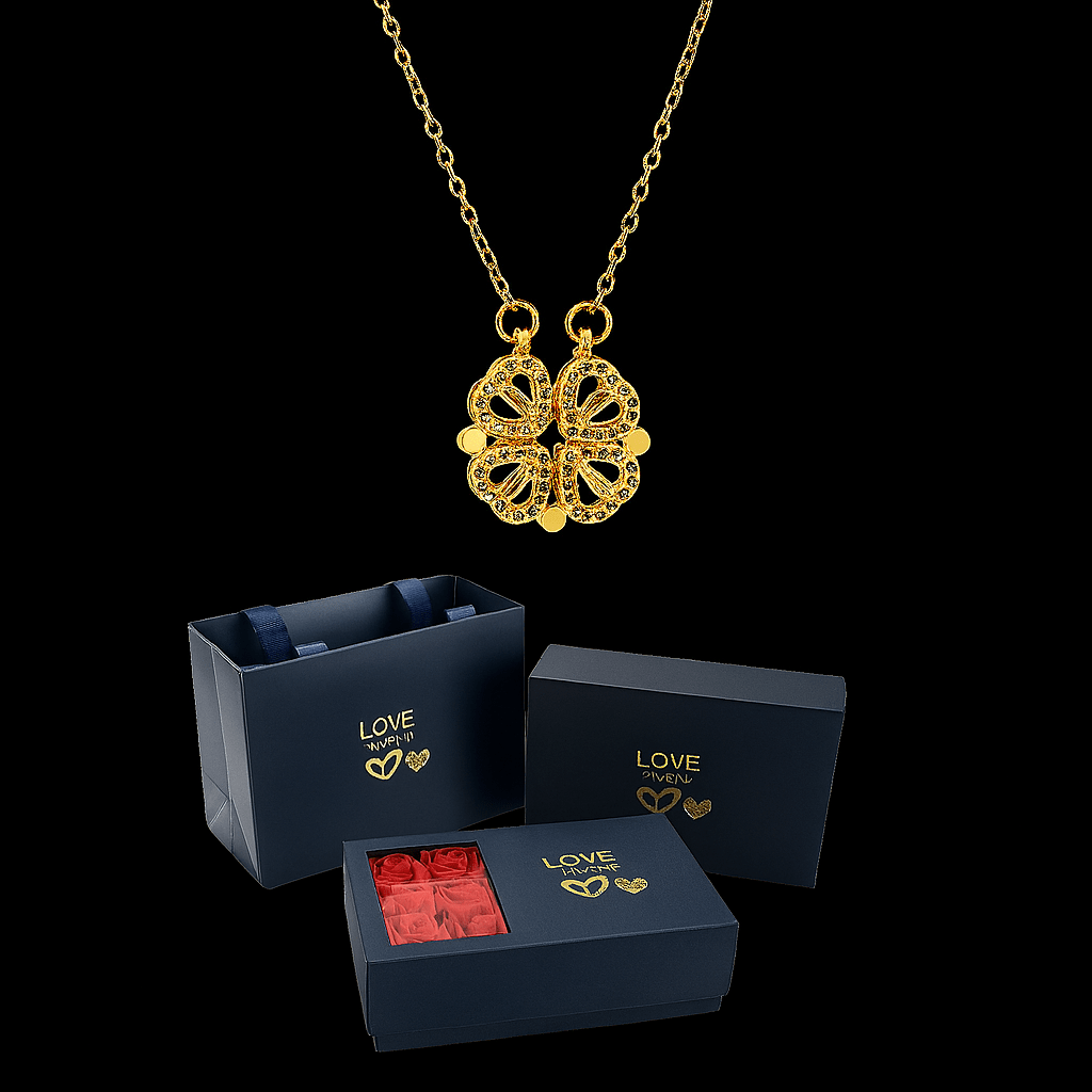 Sparkly Roses Clover Heart Gift Set Gold