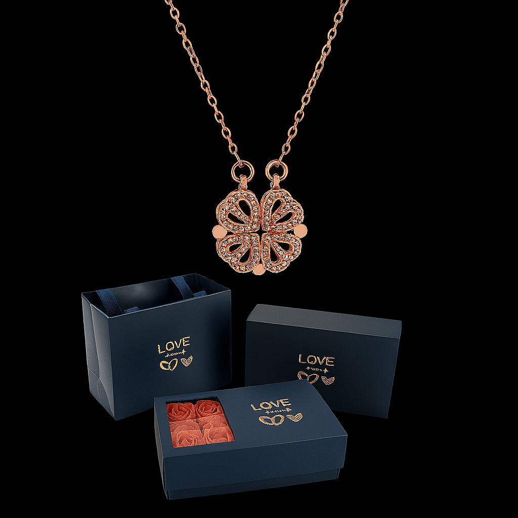 Sparkly Roses Clover Heart Gift Set Rose Gold