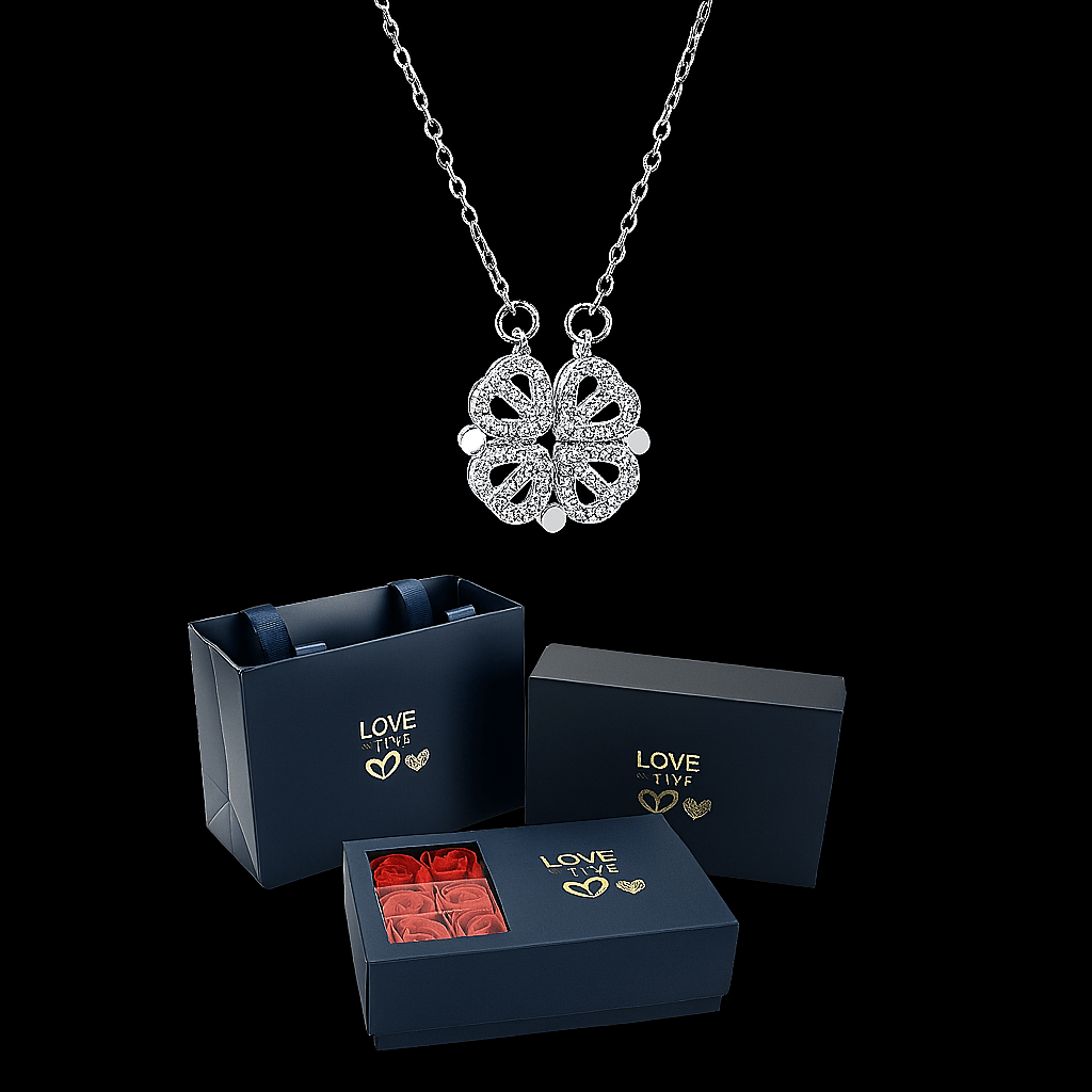 Sparkly Roses Clover Heart Gift Set Silver