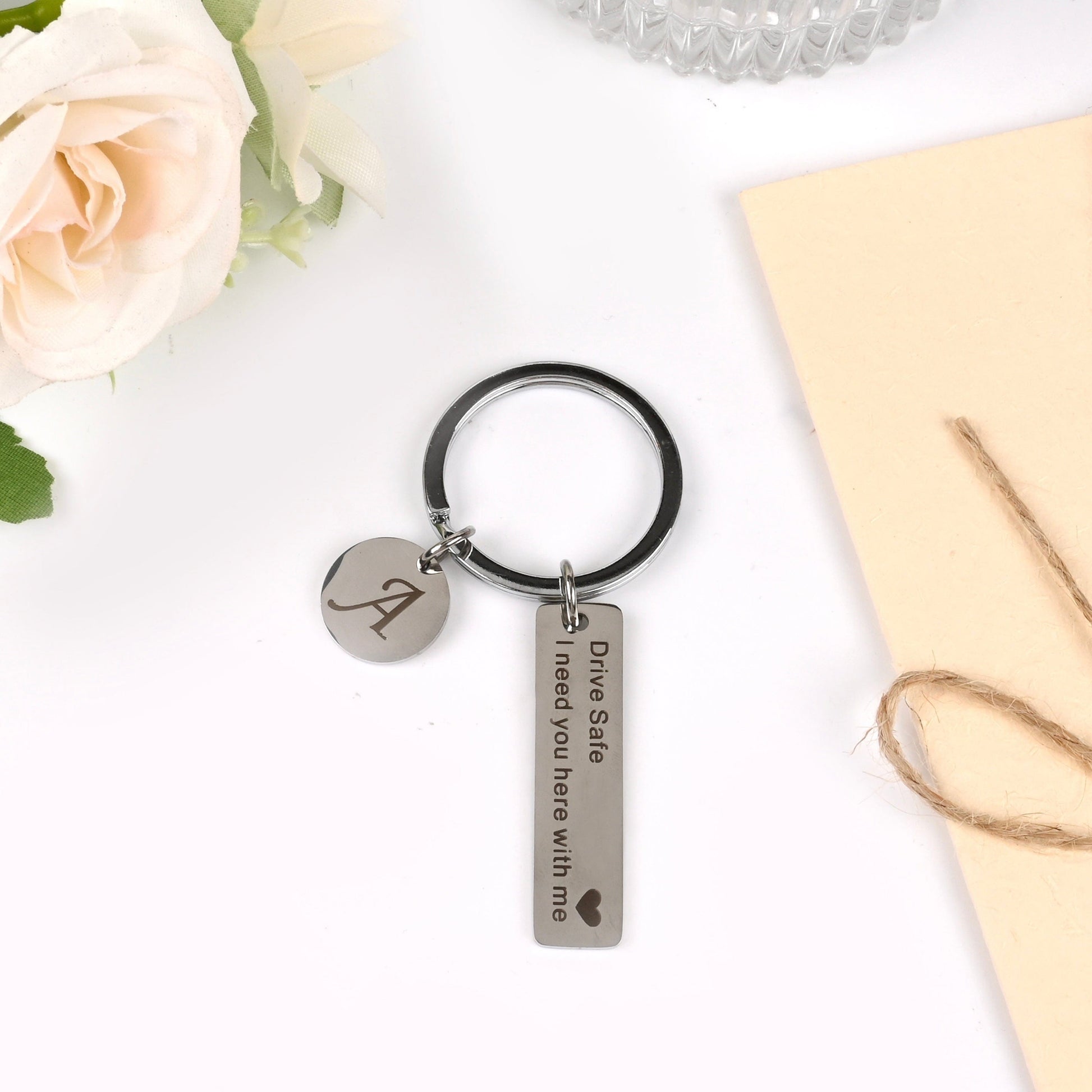 Sparkly Roses Drive Safe Keychain