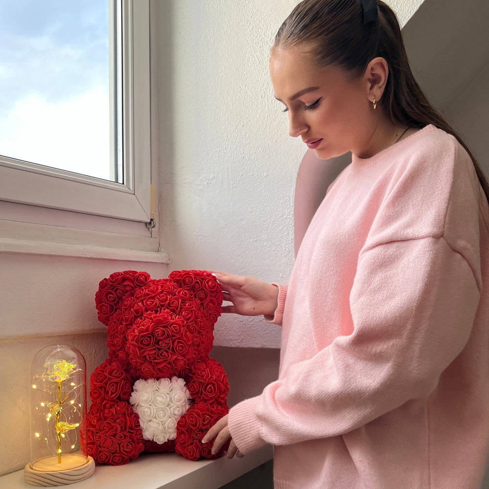 A Rose Bear with the woman it was given to