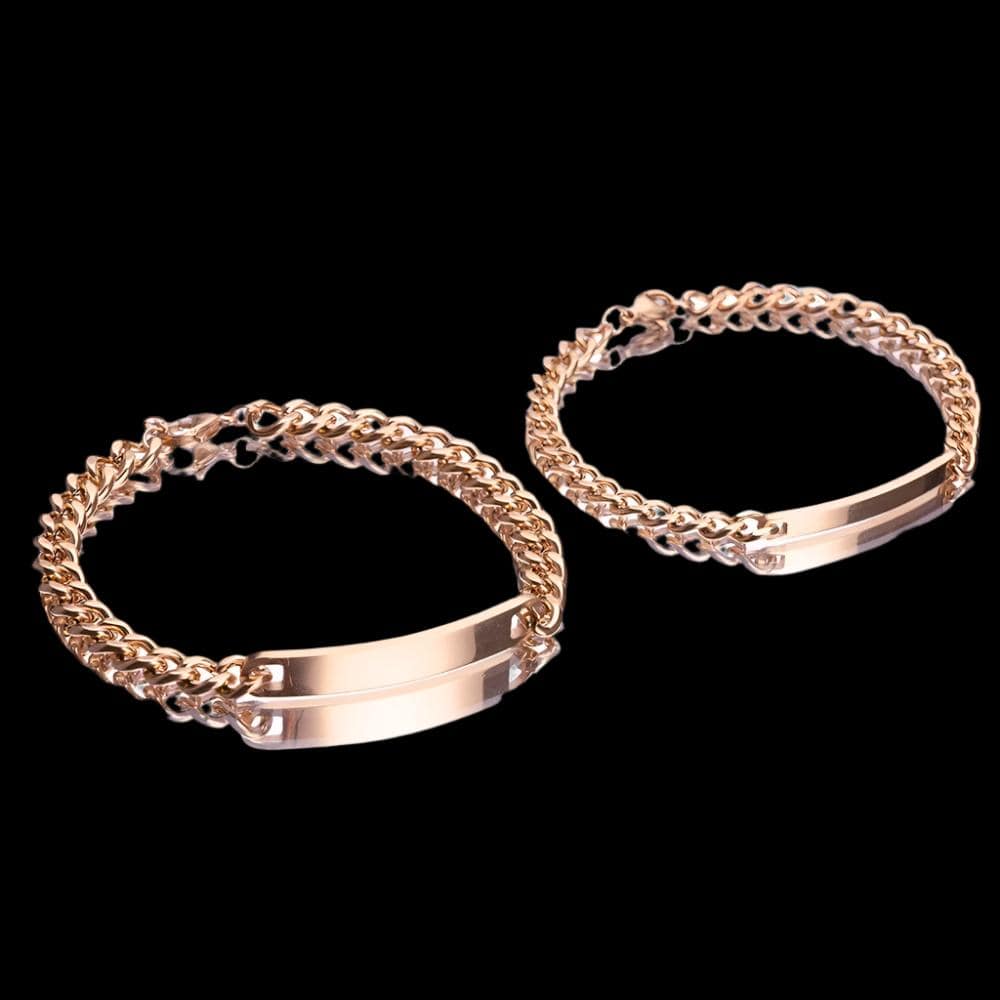 Sparkly Roses Engraved Bracelet Set W/ Eternal Roses Rose Gold
