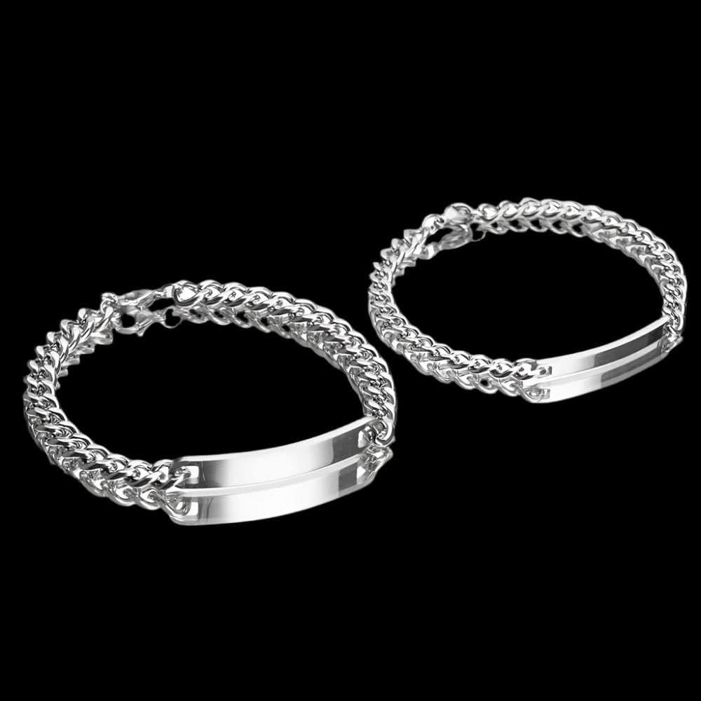 Sparkly Roses Engraved Bracelet Set W/ Eternal Roses Silver