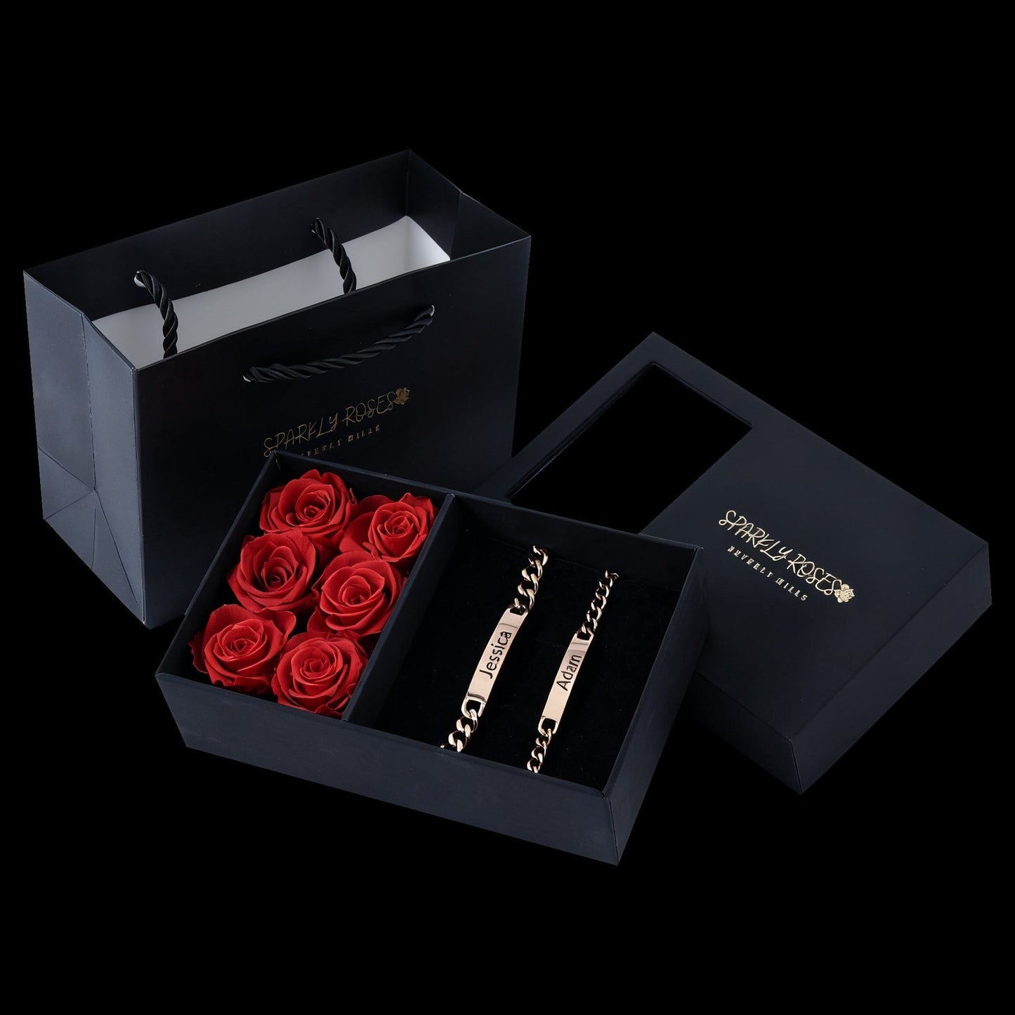 Sparkly Roses Engraved Bracelets Gift Set