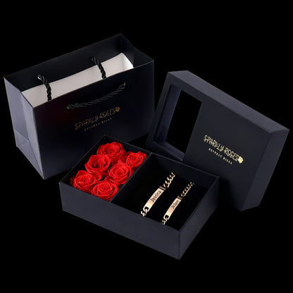 Sparkly Roses Engraved Bracelets Gift Set