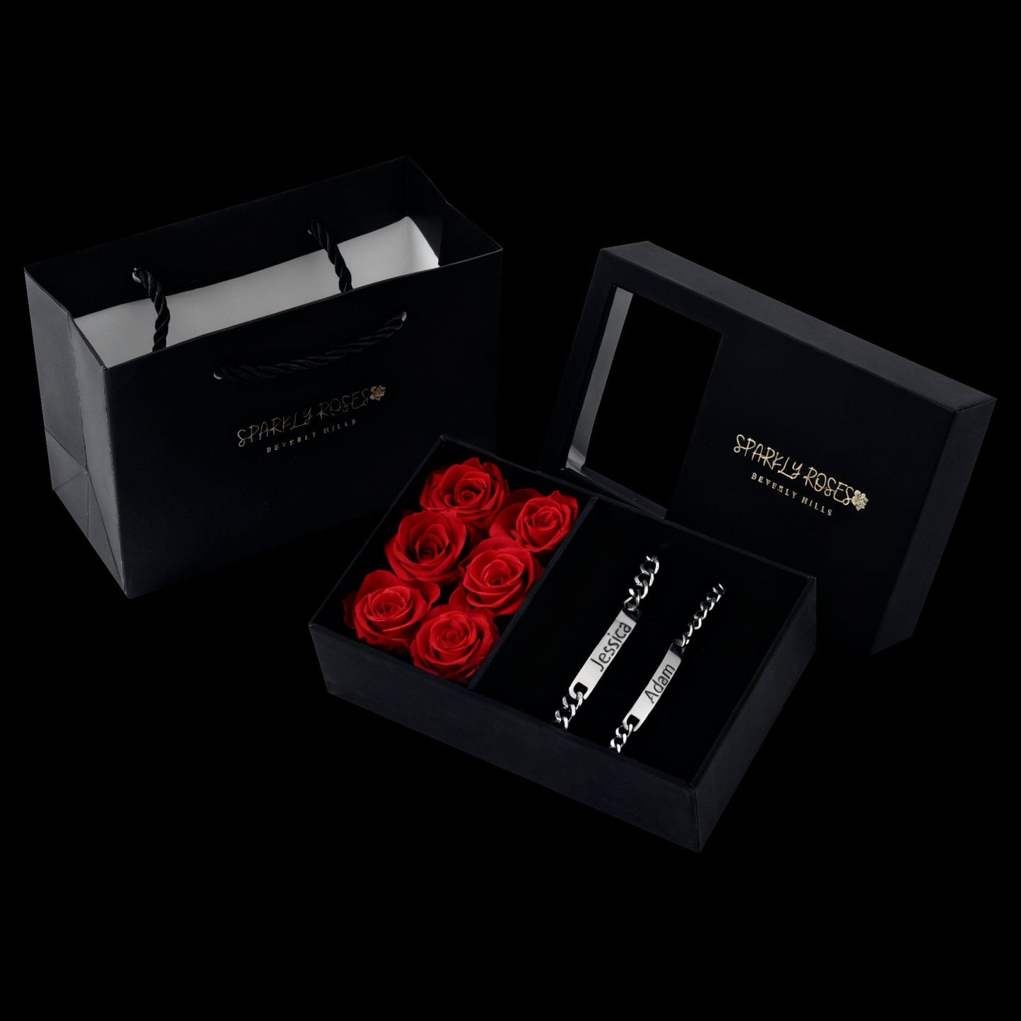 Sparkly Roses Engraved Bracelets Gift Set