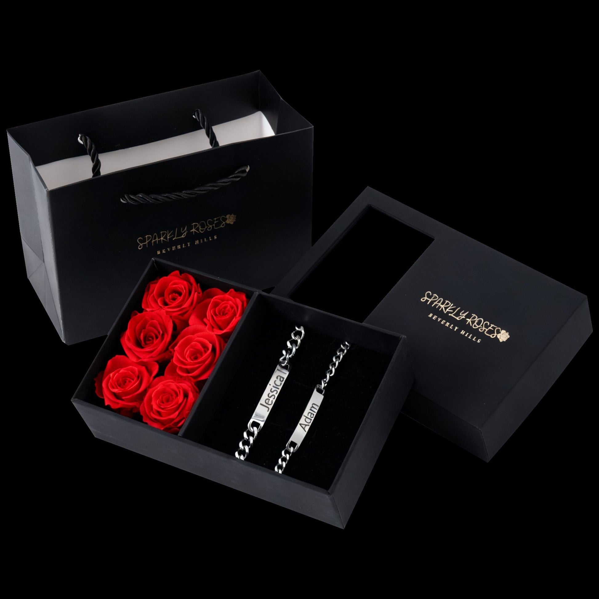 Sparkly Roses Engraved Bracelets Gift Set