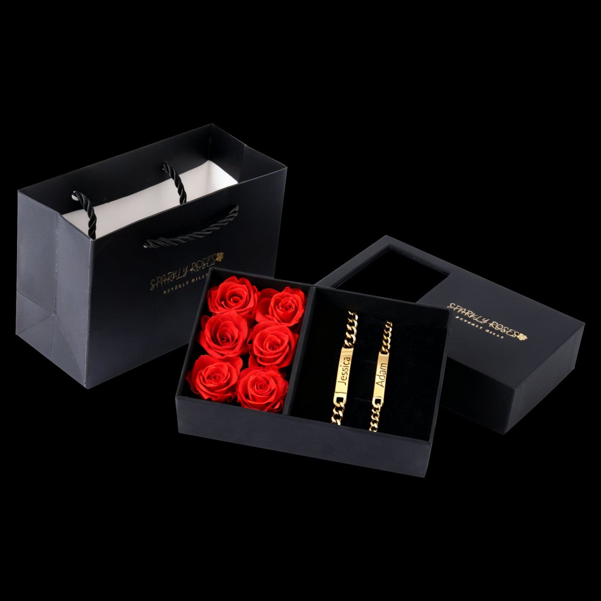 Sparkly Roses Engraved Bracelets Gift Set