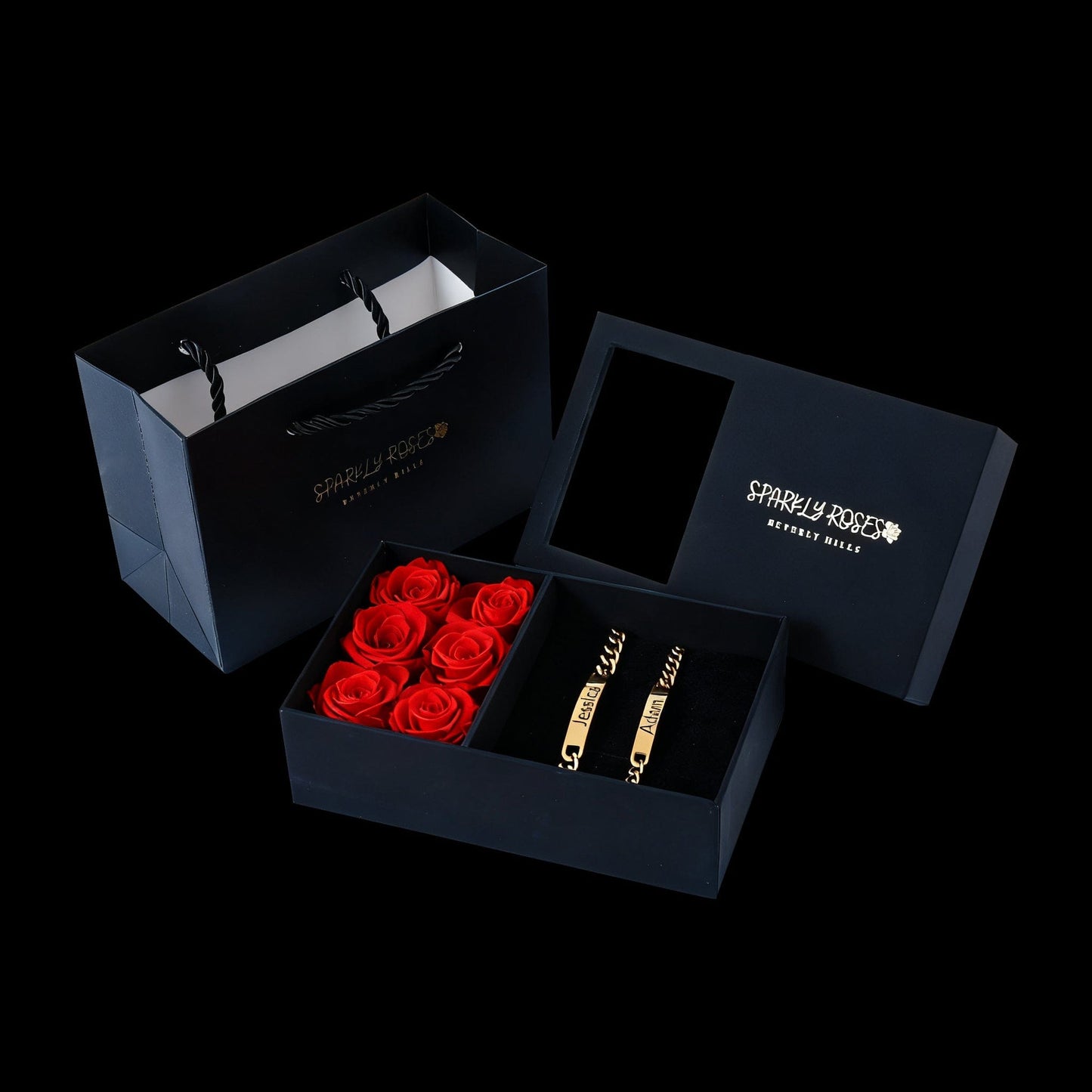 Sparkly Roses Engraved Bracelets Gift Set