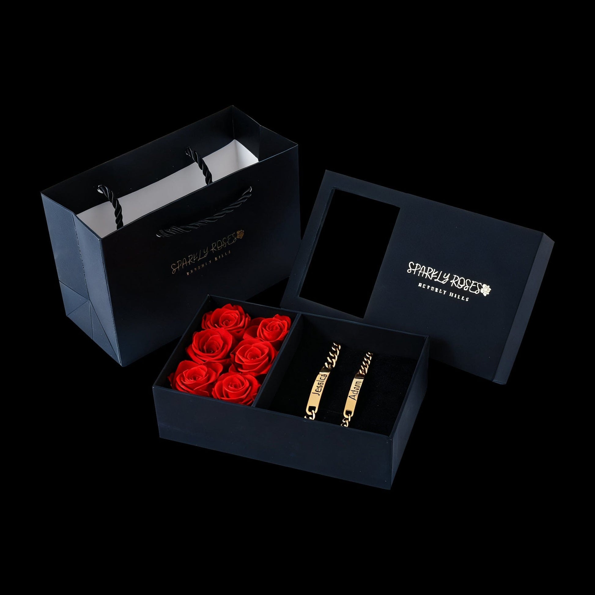 Sparkly Roses Engraved Bracelets Gift Set