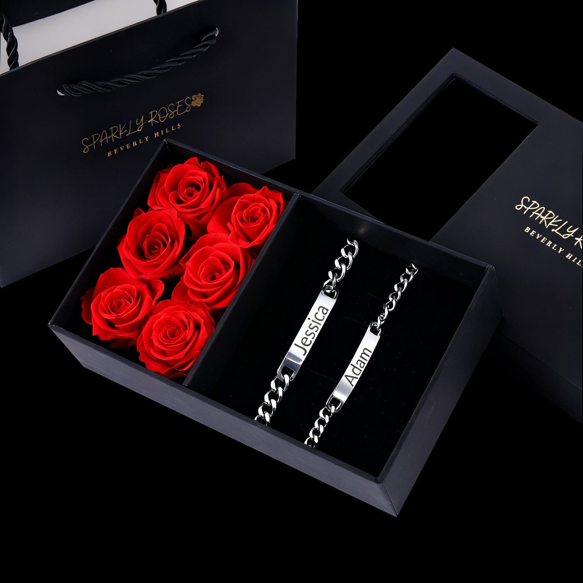Sparkly Roses Engraved Bracelets Gift Set