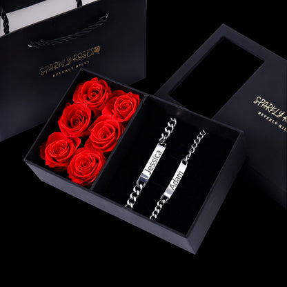 Sparkly Roses Engraved Bracelets Gift Set