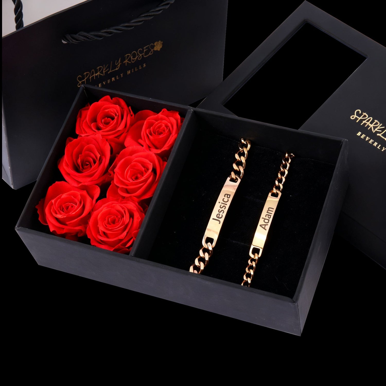 Sparkly Roses Engraved Bracelets Gift Set