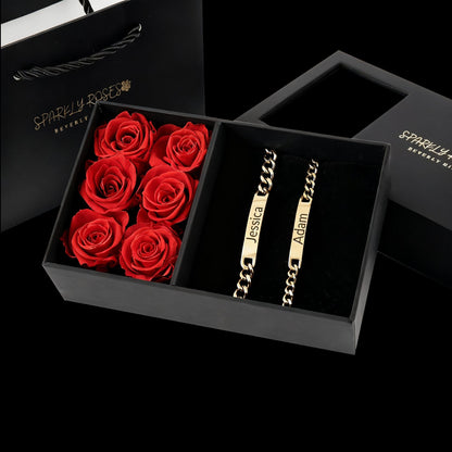 Sparkly Roses Engraved Bracelets Gift Set