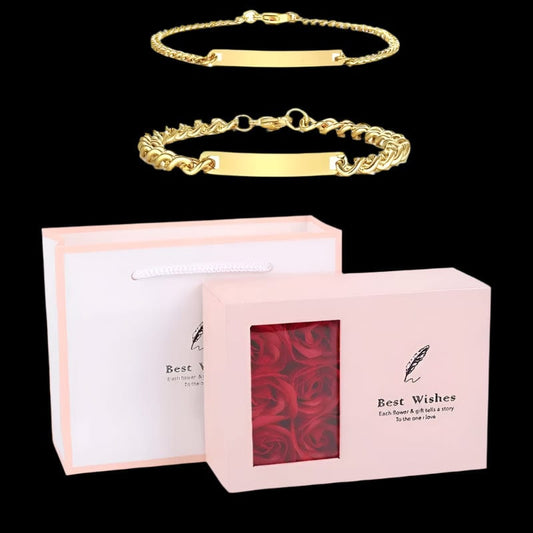 Sparkly Roses Engraved Bracelets Gift Set Gold