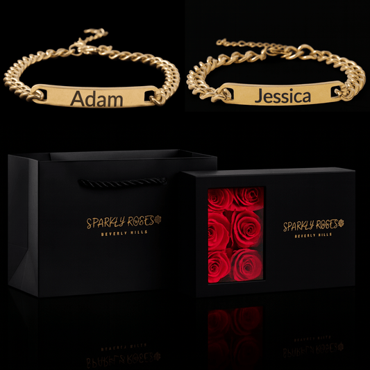 Sparkly Roses Engraved Bracelets Gift Set Gold