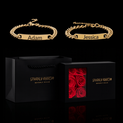 Sparkly Roses Engraved Bracelets Gift Set Gold