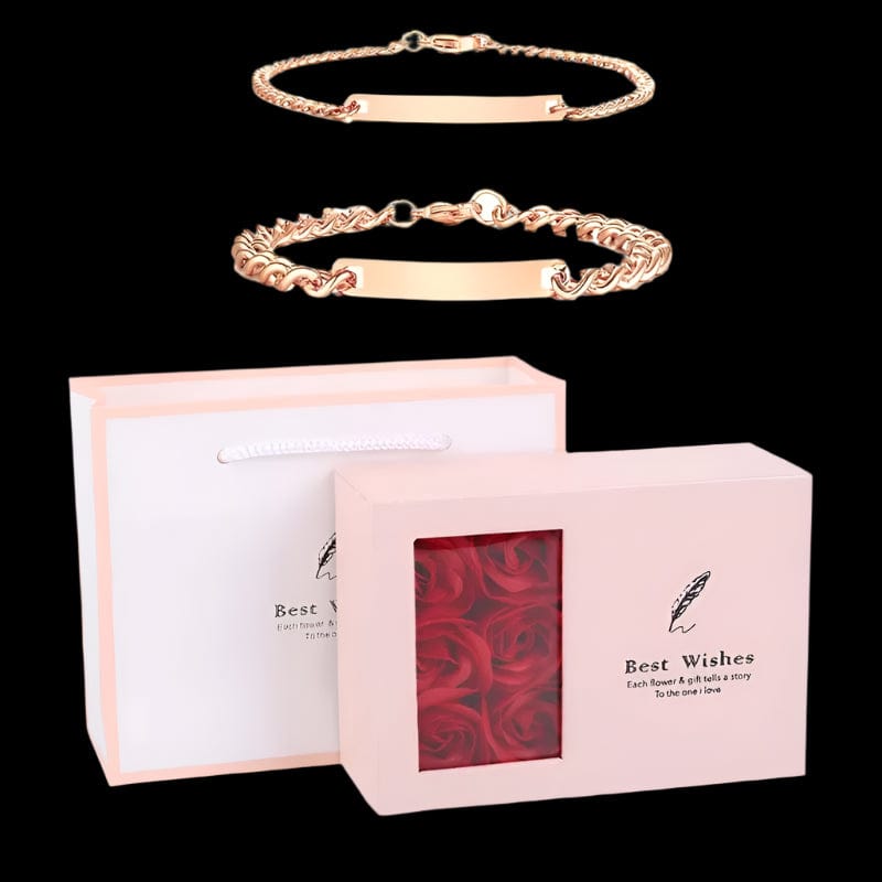 Sparkly Roses Engraved Bracelets Gift Set Rose Gold