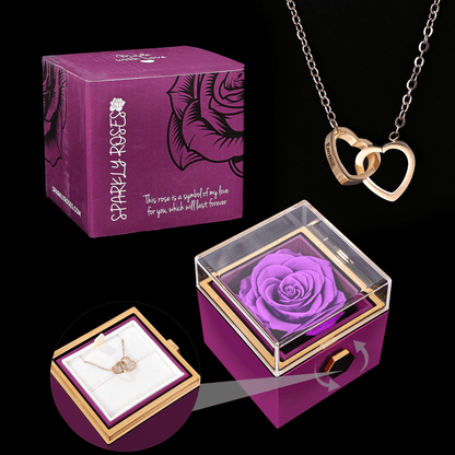 Sparkly Roses Eternal Rose Box W/ Engraved Necklace Purple / Rose Gold