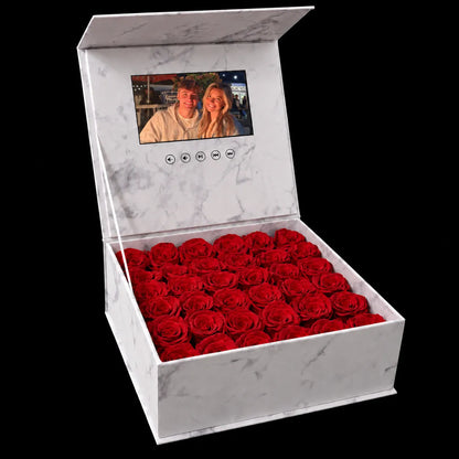 Sparkly Roses Eternal Rose Cinema Box White Marble