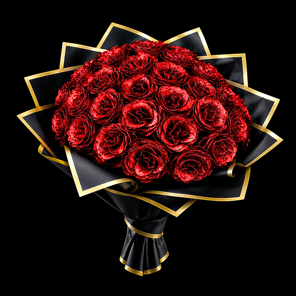 Glitter Rose Bouquet, Red, 30 roses, side view