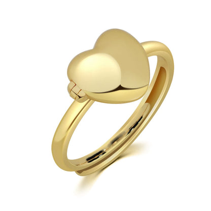 Sparkly Roses Heart Locket Ring Gold / 5