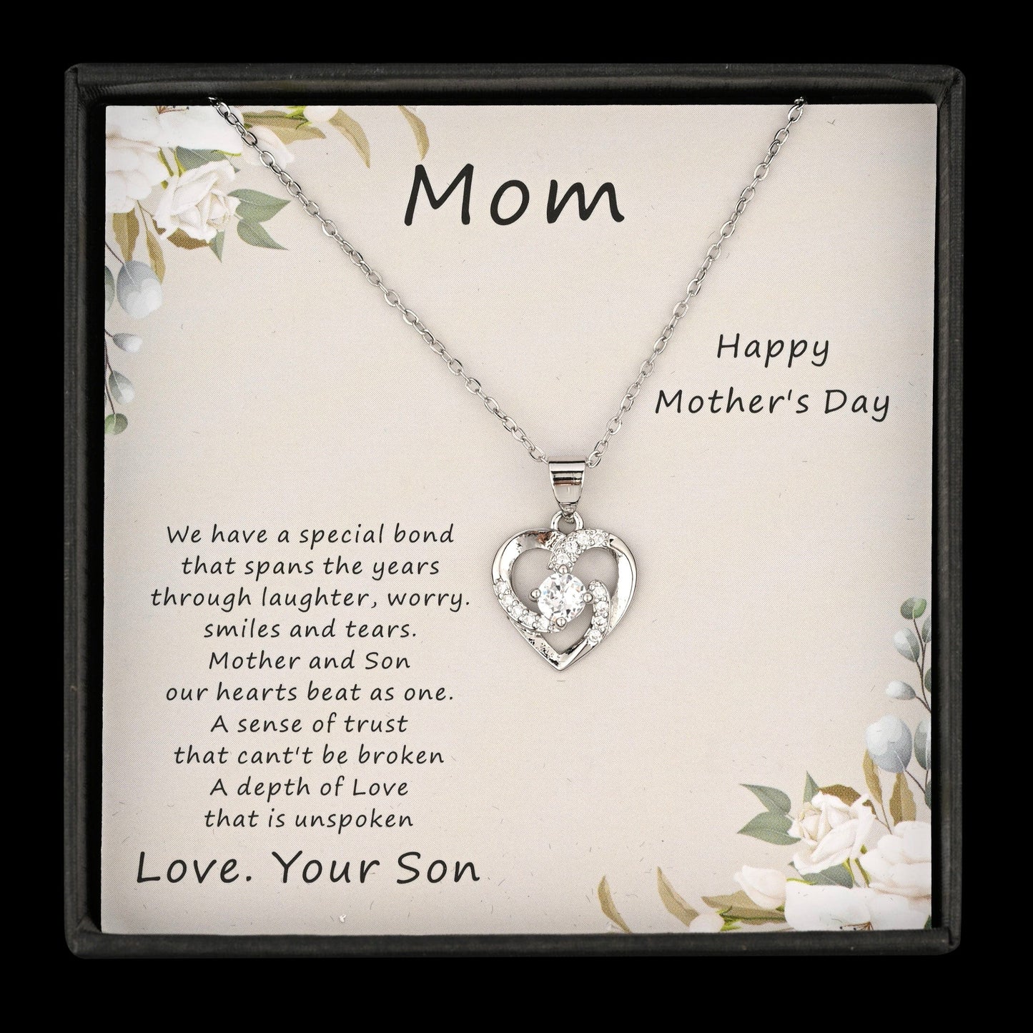 Sparkly Roses Mother's Day Necklace Diamond Heart / White